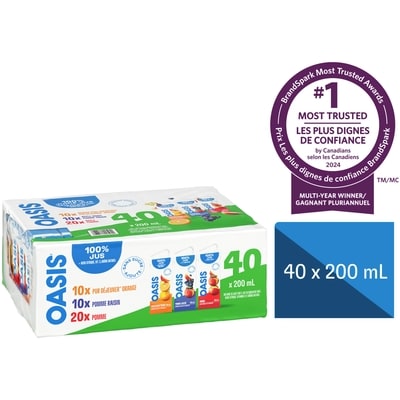Oasis Assortiment de mélanges de jus à 100 % 40x200.0 ml, 0,25 $/100ml