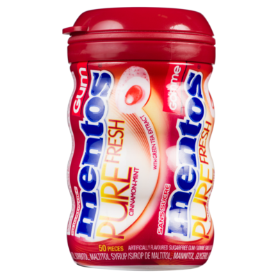 Mentos Pure Fresh Gomme Sans Sucre Cannelle-Menthe 50 Pieces 50 ea, 0,11 $/1ch