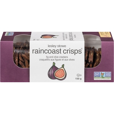 Lesley Stowe’s Raincoast crisps, figues et olives 150 g, 5,33 $/100g