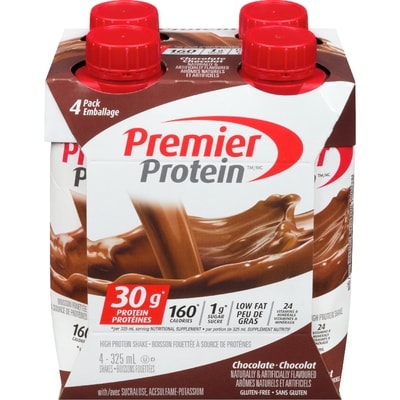 Premier Boisson Fouettée à Source de Protéines Chocolat 4 Emballage 4x325.0 ml, 1,23 $/100ml