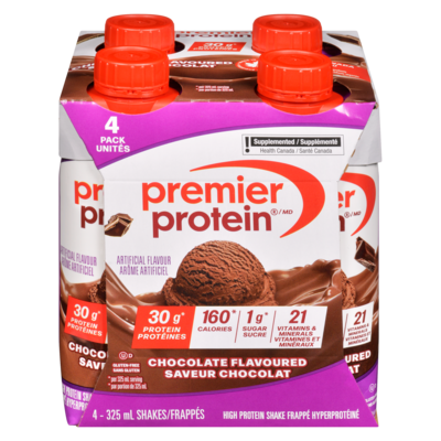 Premier Boisson Fouettée à Source de Protéines Chocolat 4 Emballage 4x325.0 ml, 1,23 $/100ml