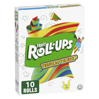 Betty Crocker Fruit Roll-Ups Fruit Flavoured Snacks, Tropical Tie-Dye, Gluten Free, 10 ct 141 g, $2.66/100g