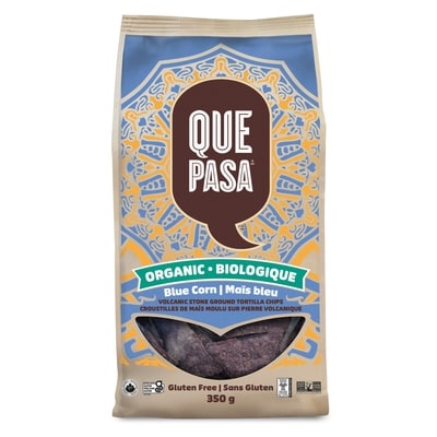 Que Pasa Organic Blue Corn Tortilla Chips 350 g, $1.23/100g