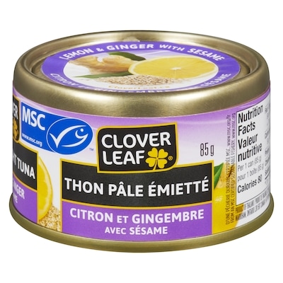 Clover Leaf Thon pâle émietté, citron gingembre sésame 85 g, 2,58 $/100g