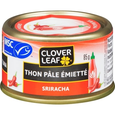 Clover Leaf Thon pâle émietté, sriracha 85 g, 2,58 $/100g