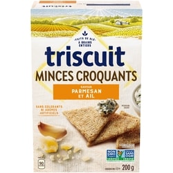 Christie TRISCUIT minces et croquants, à saveur de parmesan et ail craquelins 200 g, 2,25 $/100g