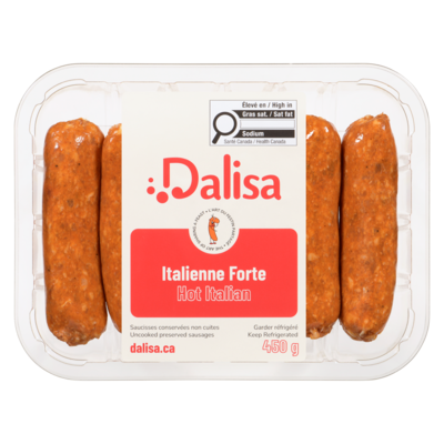 Dalisa Saucisses porc ital. frt 450 g, 1,78 $/100g