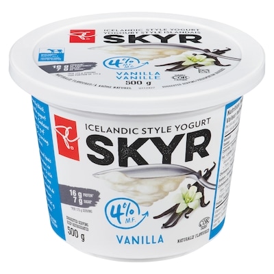 President's Choice Vanilla Skyr Icelandic Style 4% M.F. Yogurt 500 g, $1.26/100g