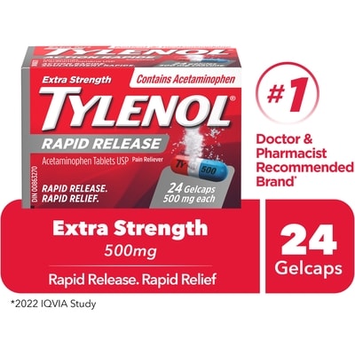 Tylenol Acetaminophen Tablets USP 500 mg Each Extra Strength 24 ea, $0.44/1ea