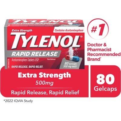 Tylenol 500 mg Rapid Release Gels 80 ea, $0.20/1ea