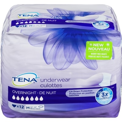 TENA Culottes pour incontinence, absorption de nuit, Moyen, 12 unités 12 ea, 1,50 $/1ch
