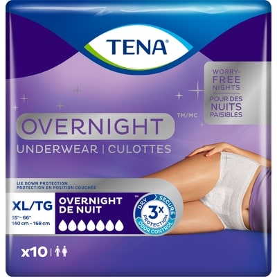 Tena Overnight Incontinence Underwear, XL, 10 Count 10 ea, $1.80/1ea