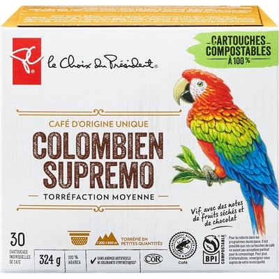 le Choix du Président Cartouches de café d’origine unique, colombien à torréfaction moyenne 30 ea, 0,77 $/1ch