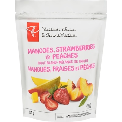 President's Choice Mangoes, Strawberries & Peaches Fruit Blend 600 g, $0.67/100g