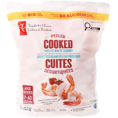 le Choix du Président Crevettes blanches du Pacifique cuites, format club 1.5 kg, 2,33 $/100g
