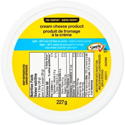 No Name Light Original Cream Cheese Product 227 g, $1.32/100g