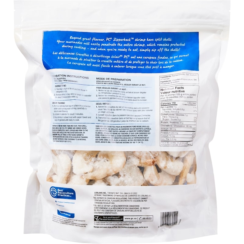 Pacific White Shrimp Raw Zipperback Large 