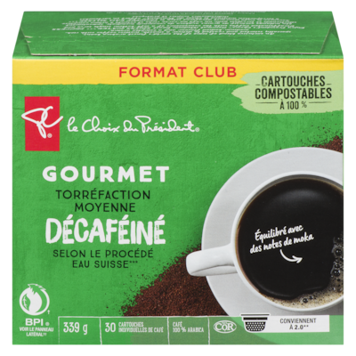 le Choix du Président Cartouches individuelles de café décaféiné à la méthode Swiss Water torréfaction moyenne à Gourmet 30 ea, 0,77 $/1ch