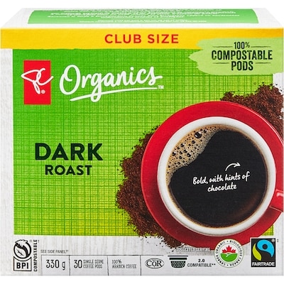PC Organics Dark Roast Single Serve Coffee Pods 330 g, $8.18/100g