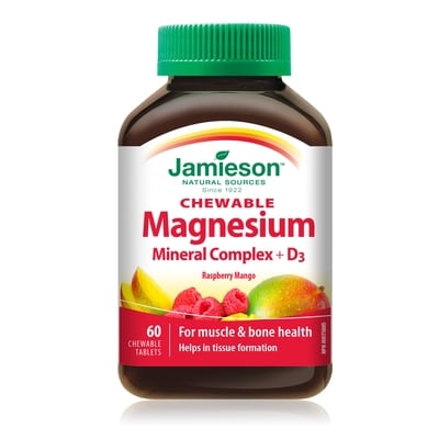 Jamieson Magnesium Mineral Complex Chewable Tablets Raspberry Mango Flavour 60 ea, $0.36/1ea
