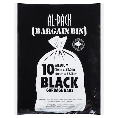 Al-Pack Edium Black Garbage Bags (66 Cm X 82.5 Cm) 10 ea, $0.15/1ea