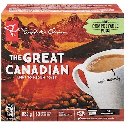 President's Choice The Great Canadian Light to Medium Roast Single Serve Coffee Pods 30 ea, $0.77/1ea