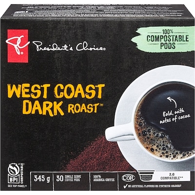 President's Choice Gourmet West Coast Dark Roast Single Serve Coffee Pods 30 ea, $0.77/1ea
