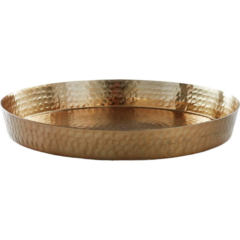 President's Choice Round Hammered Metal Serving Tray 13.5 in, Gold Finish