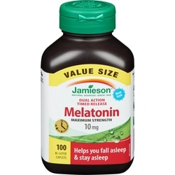 Jamieson Melatonin Maximum Strength Timed Release Dual Action Bi-Layer Caplets, 10 mg Value Pack 100 ea, $0.22/1ea