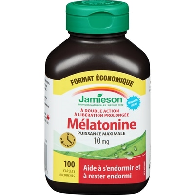 Jamieson Mélatonine 10 mg double action à libération prolongée - Format économique 100 ea, 0,18 $/1ch