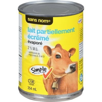 Sans Nom Lait évaporé partiellement écrémé 354 ml, 0,58 $/100ml