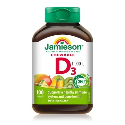 Jamieson Vitamin D3 1,000 IU Chewables Tropical Flavour 100 ea, $0.08/1ea