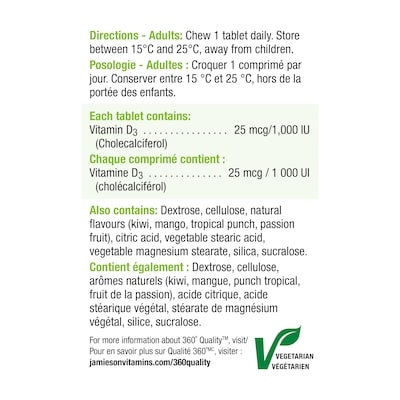Vitamin D3 1,000 IU Chewables Tropical Flavour
