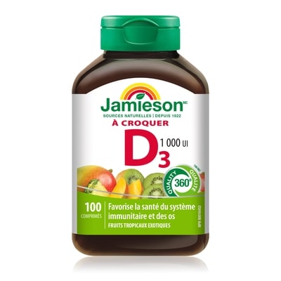 Jamieson Comprimés à croquer de vitamine D3 1 000 UI, Tropique 100 ea, 0,06 $/1ch