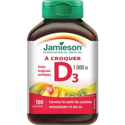 Jamieson Vitamine D 1 000 UI à Croquer — Saveur Naturelle de Fruits Tropicaux 100 ea, 0,08 $/1ch