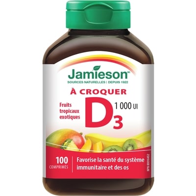Jamieson Vitamine D 1 000 UI à Croquer — Saveur Naturelle de Fruits Tropicaux 100 ea, 0,05 $/1ch