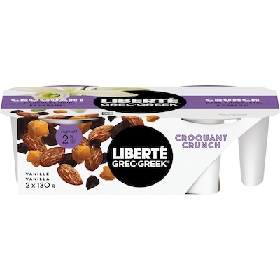 Liberte Greek 2% Vanilla Bean Yogurt Crunch Cups with Dark Chocolate, Salted Almonds, and Caramel Toppings, 130 g, 2 ct 2x130.0 g, $2.11/100g
