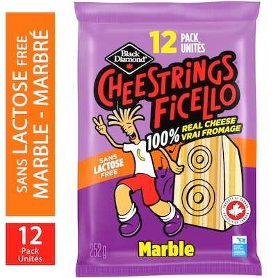 Black Diamond Lactose-Free Marble Cheestrings 252 g, $2.89/100g