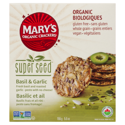 Mary’s Crackers Super Seed Basil & Garlic Crackers 155 g, 5,15 $/100g