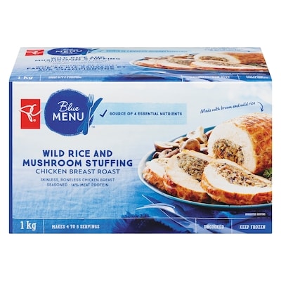 PC Blue Menu Chicken Breast Roast Wild Rice & Mushroom Stuffing 1 kg, $1.50/100g