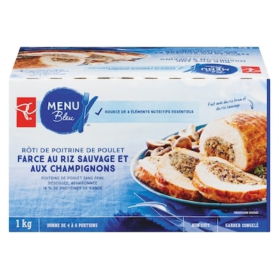 PC Menu Bleu Rôti De Poitrine De Poulet Avec Farce Au Riz Sauvage Et Aux Champignons 1 kg, 1,50 $/100g