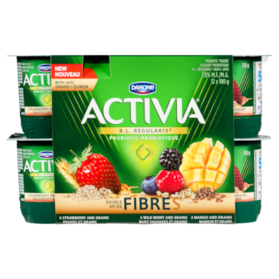 Activia Probiotic Yogurt, Strawberry/Wildberry/Mango Flavour 12x100.0 g, $0.72/100g