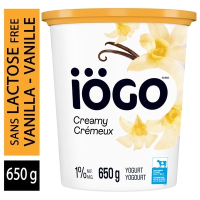 IOGO Vanilla Lactose-Free Yogurt Tubs 1% 650 g, $0.51/100g