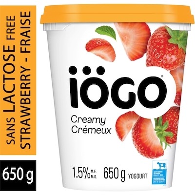 IOGO Strawberry Lactose-Free Yogurt Tubs 1.5% 650 g, $0.62/100g
