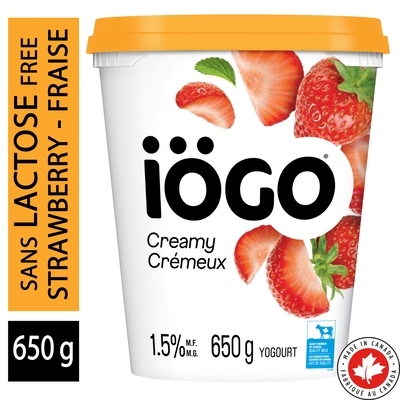 IOGO Strawberry Lactose-Free Yogurt Tubs 1.5% 650 g, $0.51/100g