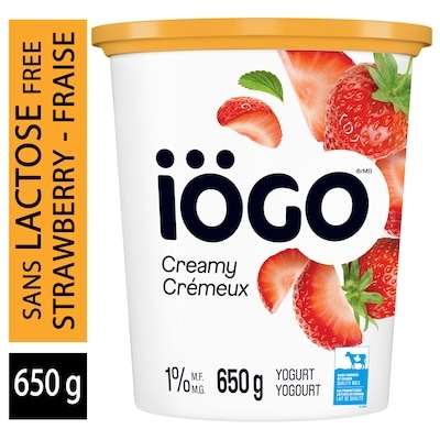 IÖGO Pot de yogourt sans lactose à la fraise 1 % 650 g, 0,54 $/100g