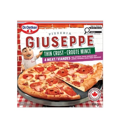 Dr Oetker Giuseppe Thin Crust Four Meat Pizza 494 g, $1.21/100g