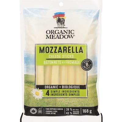 Organic Meadow Bâtonnets au Fromage Mozzarella 20 % M.G. 8 Bâtonnets 168 g, 5,35 $/100g