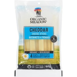 Organic Meadow Bâtonnets au Fromage Cheddar 24 % M.G. 8 Bâtonnets 168 g, 5,65 $/100g