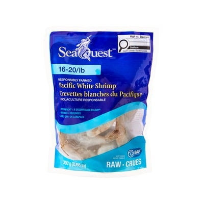 Seaquest Pacific White Shrimp Raw 16-20/LB 300 g, $2.67/100g